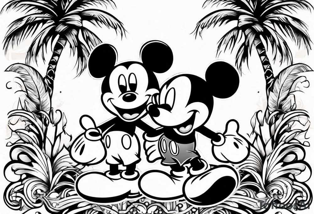 mickey mouse with palm trees tattoo idea