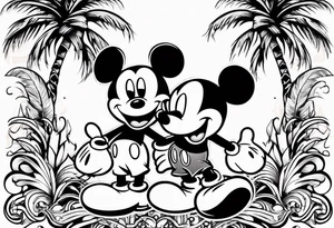 mickey mouse with palm trees tattoo idea