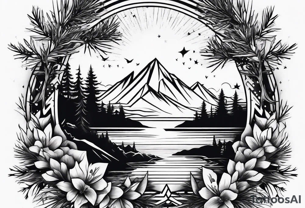Flame and pine tree tattoo idea