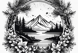 Flame and pine tree tattoo idea