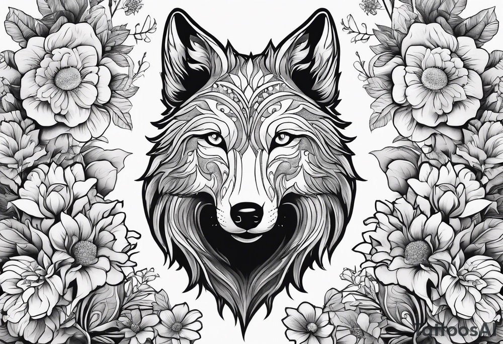Cute ghost wolf, surrounded by flowers, forearm or wrist tattoo tattoo idea