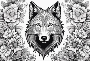 Cute ghost wolf, surrounded by flowers, forearm or wrist tattoo tattoo idea