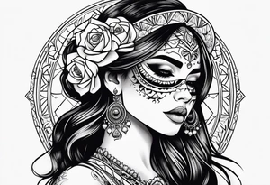 muertos style girl stretched horizontally tattoo idea