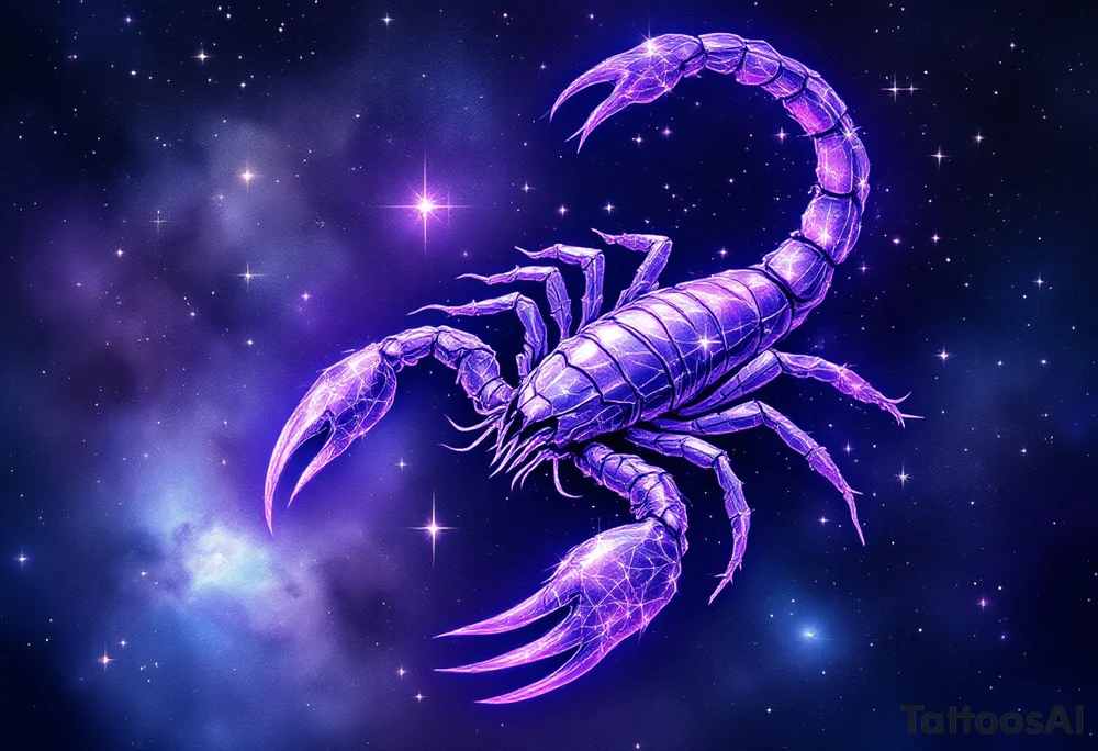 The Scorpius star constellation slashes across the night sky like a glowing violet scorpion tail ready to strike tattoo idea