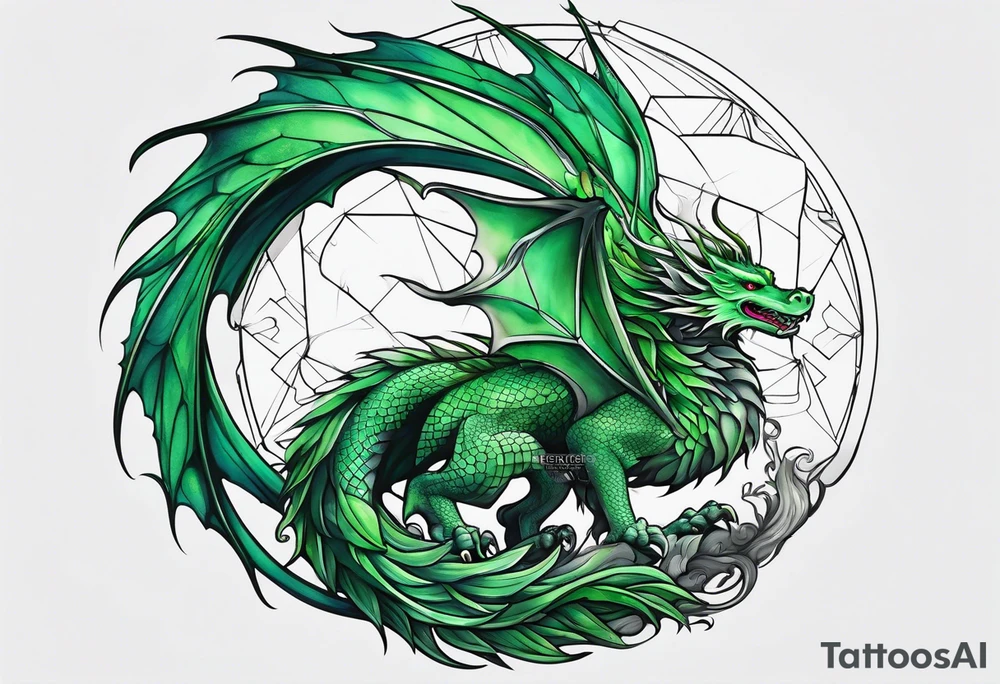 Moon fairy green dragon tattoo idea