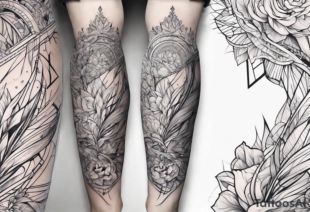 abstraction lines on leg tattoo sketch tattoo idea