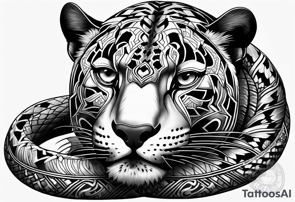 aztec black jaguar with snake tattoo idea