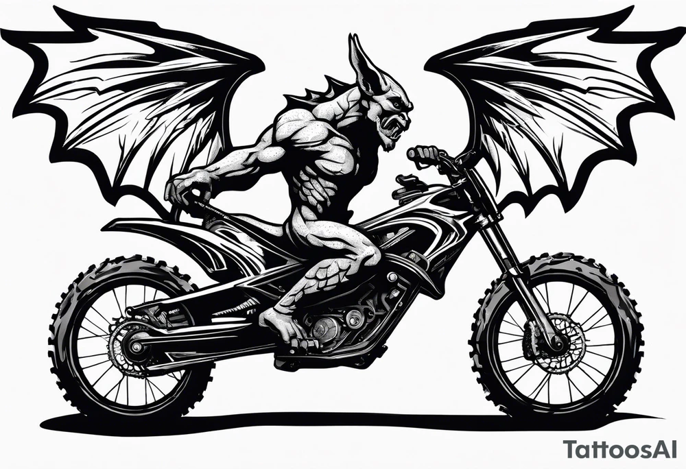 gargoyle riding a full suspension mountain bike with a shadow no background with wings tattoo idea