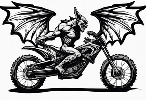 gargoyle riding a full suspension mountain bike with a shadow no background with wings tattoo idea