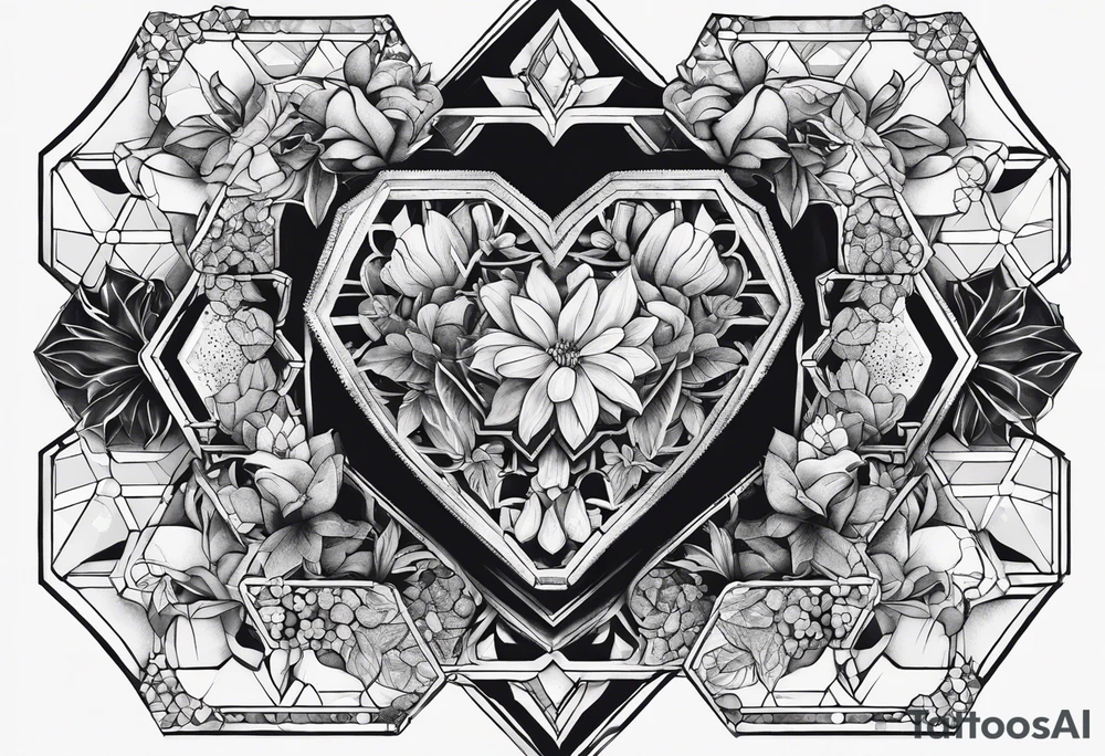 hexagon chest heart  surrounded by hexagons tattoo idea