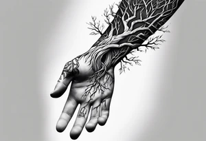tattoo fool sleeve, tree roots break out of the chains at the bottom of the hand tattoo idea