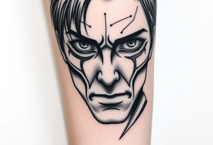 Face of eren jaeger after transforming from titan, with titan marks on his eyes tattoo idea