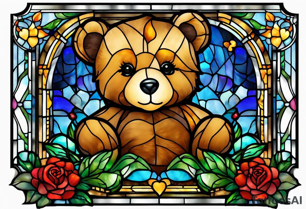Cute teddy bear stained glass tattoo idea