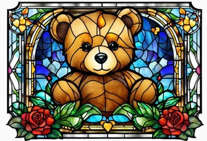 Cute teddy bear stained glass tattoo idea