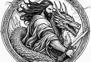 Jesus stabbing a dragon in the heart with a spear tattoo idea