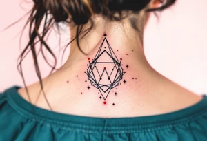 A geometric Capricorn constellation in crisp black ink with vibrant red dots marking each star. tattoo idea