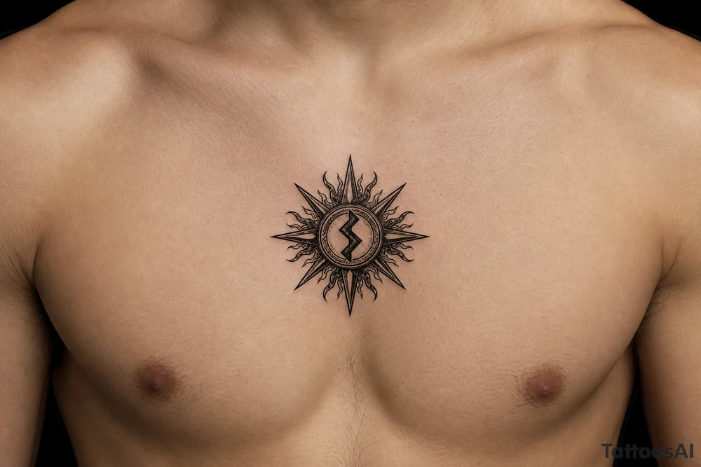 sun with strength symbol in the middle of the sun tattoo idea