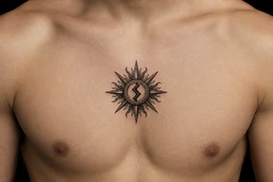 sun with strength symbol in the middle of the sun tattoo idea