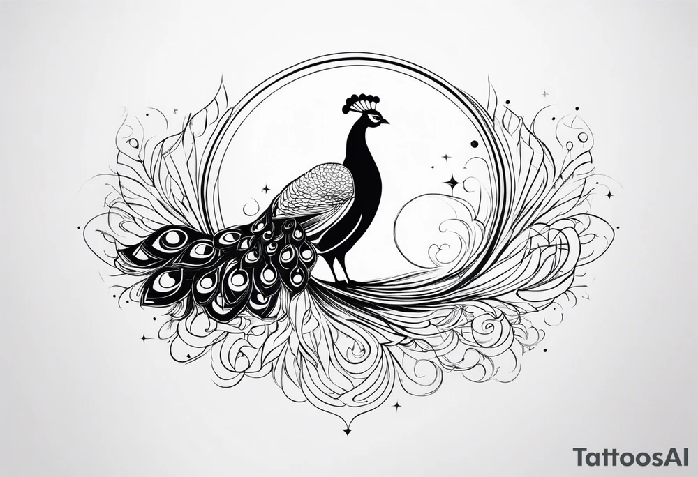 Peacock, moon, Orion, infinity tattoo idea
