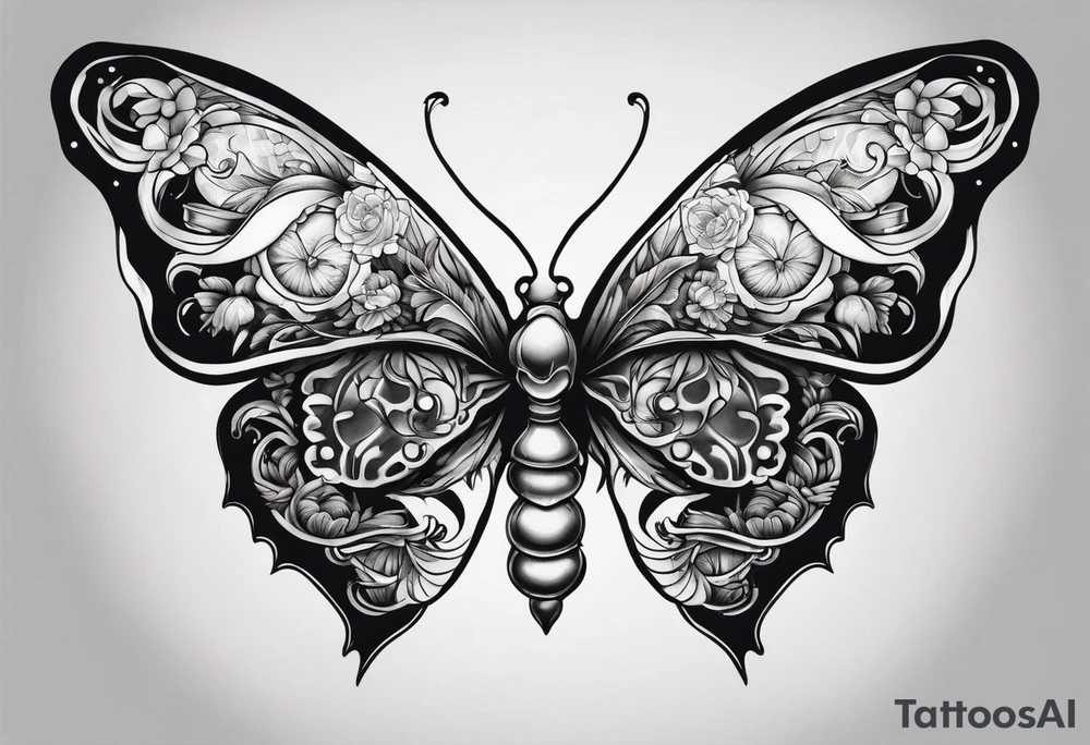 Death butterfly drugs mushroom tattoo idea