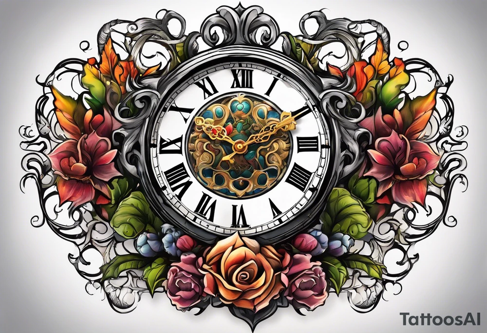 fantasy animal, clock, cross tattoo idea