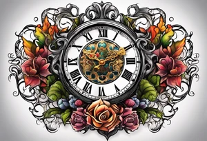 fantasy animal, clock, cross tattoo idea
