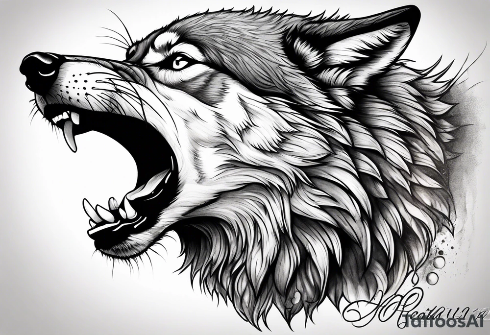 A scared wolf crying tattoo idea