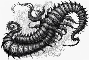 medieval bony demonic centipede warped on the collar bone with a fine point and sketch style tattoo idea