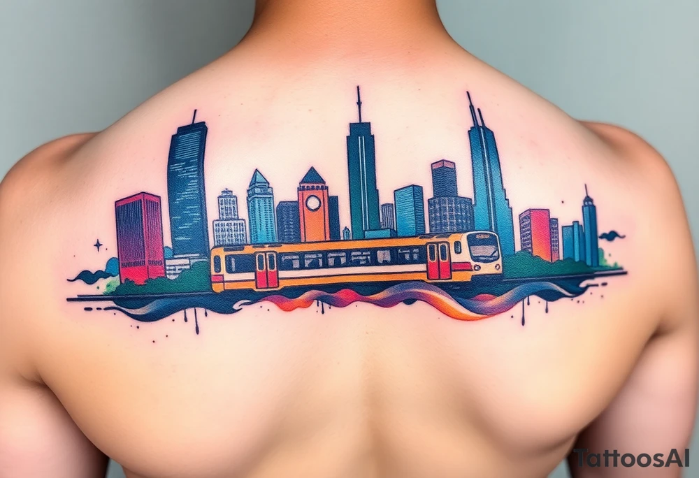 A Chicago skyline tattoo with the L train tattoo idea