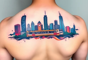 A Chicago skyline tattoo with the L train tattoo idea