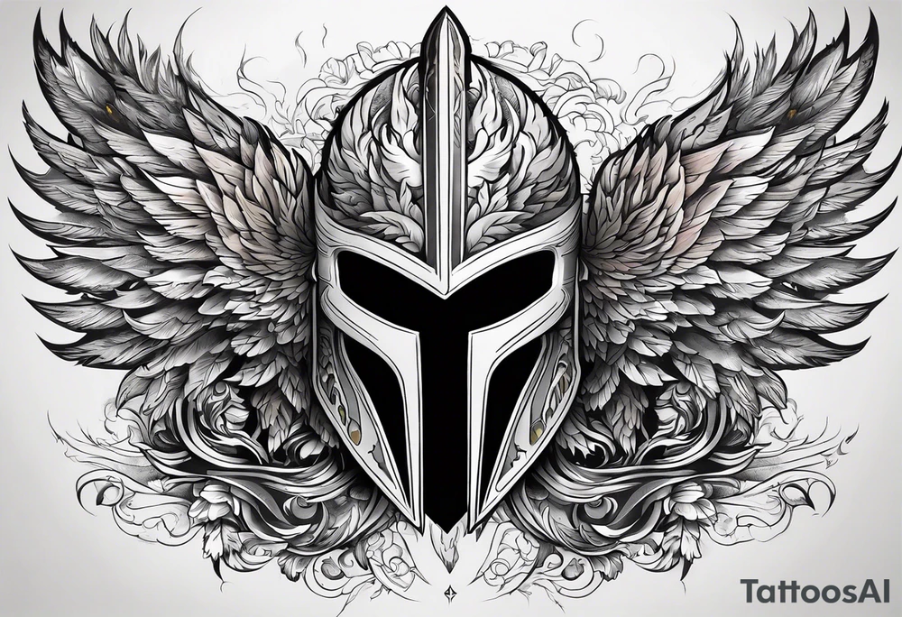 A Spartan Helmet with a phoenix encompassing it. The head of the phoenix would be above it and the wings would go around it and the tail would be below it tattoo idea