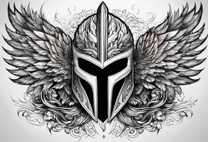 A Spartan Helmet with a phoenix encompassing it. The head of the phoenix would be above it and the wings would go around it and the tail would be below it tattoo idea