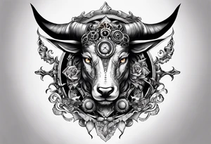 Steampunk chimera with horns tattoo idea