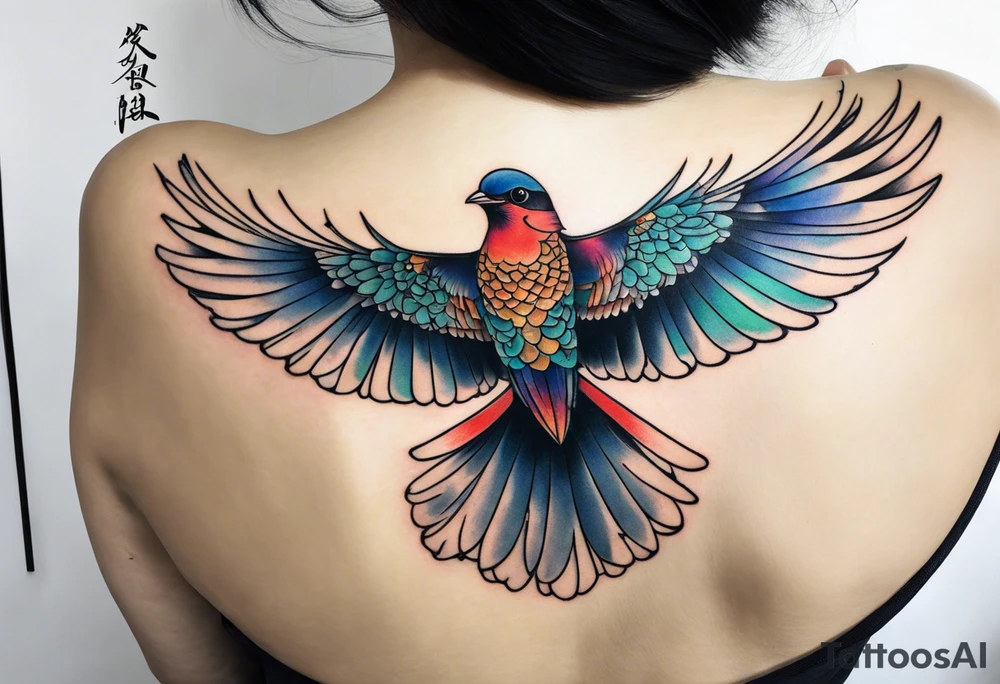 Flying bird on shoulder blade tattoo idea