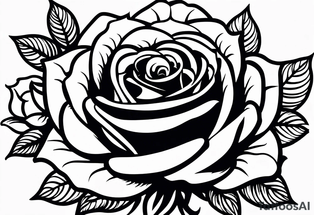 Bloomed rose with female body, kneeling tattoo idea