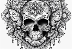 Chunky diamond with lace and gemstones full sleeve tattoo idea