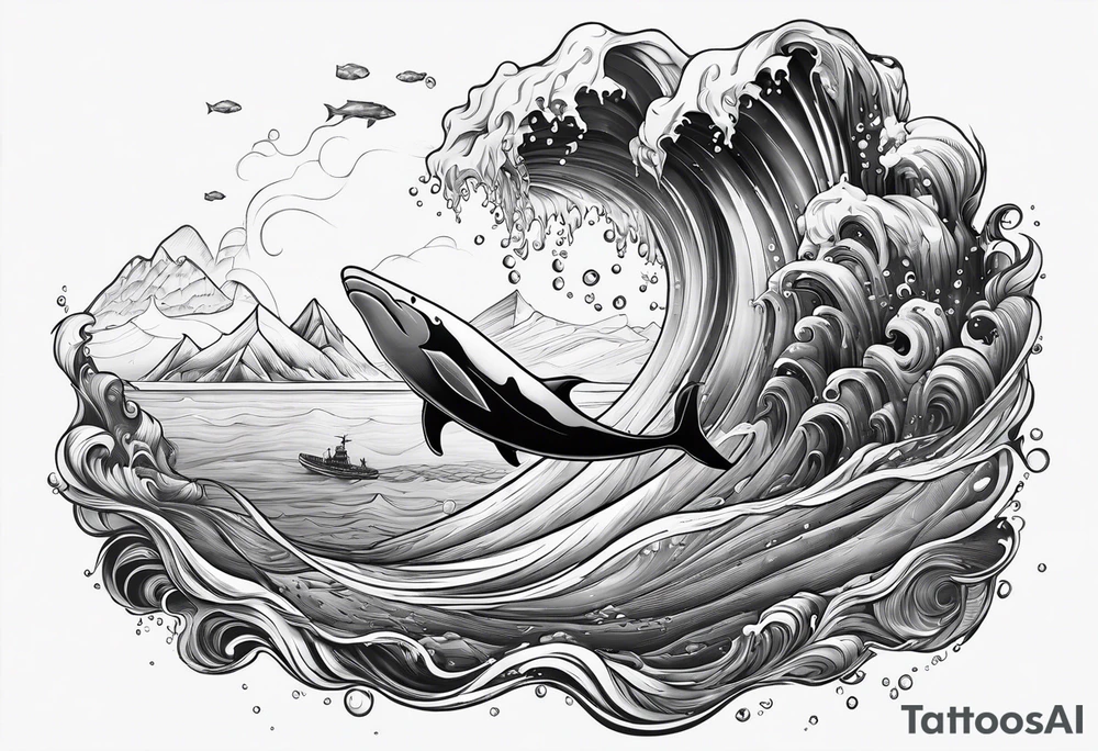 ice berg from underwater with a scubadiver swimming below it tattoo idea