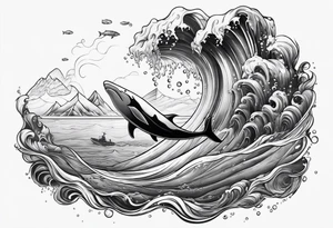 ice berg from underwater with a scubadiver swimming below it tattoo idea