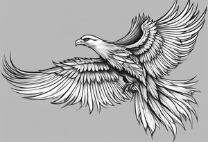 elegant long feathered phoenix
 in flight tattoo idea