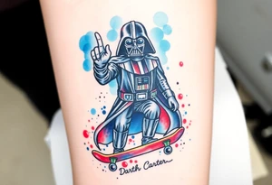 MEMORY TATTOO
Darth Vader skateboarding with hand signal hello in heaven, outdoors, bullets, star wars>blue and red 
"Darth Carter"
12/29/88-01/06/24 tattoo idea