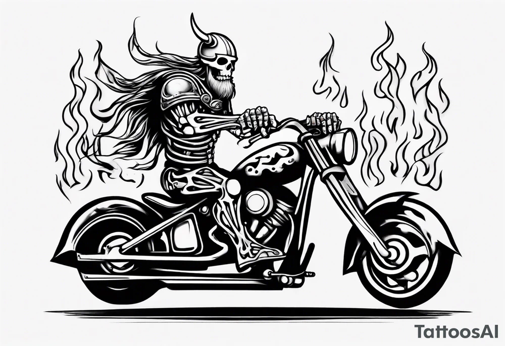 A viking skeleton riding a motorcycle with flames tattoo idea A viking skeleton riding a motorcycle with flames tattoo idea