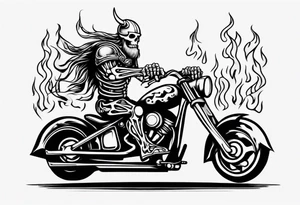A viking skeleton riding a motorcycle with flames tattoo idea