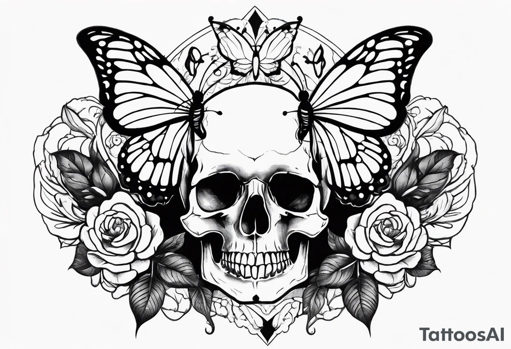 Skull with butterfly tattoo idea