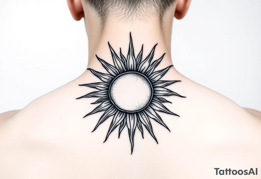 Sun with rays on back of the head tattoo idea