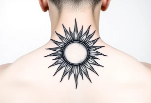 Sun with rays on back of the head tattoo idea