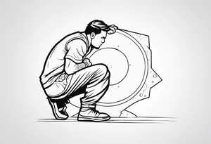side view of crouched man holding shield tattoo idea