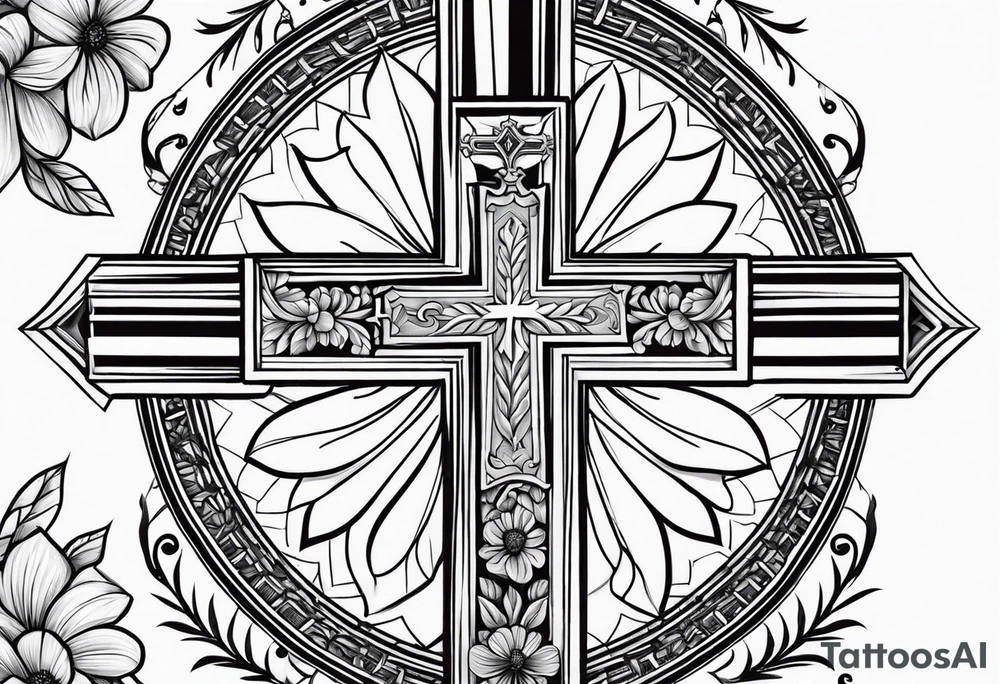 Cross, simple, Flowers, In God we trust tattoo idea