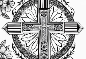 Cross, simple, Flowers, In God we trust tattoo idea