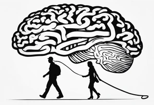 Human walking brain on a leash tattoo idea