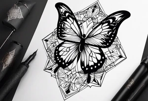 Minimalistic butterfly on the background of the mandala indra’s diamond network tattoo idea